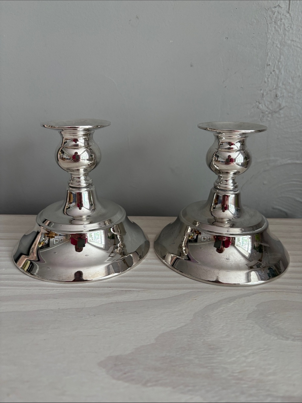 Silver Metal Candlestick Holders - Pair